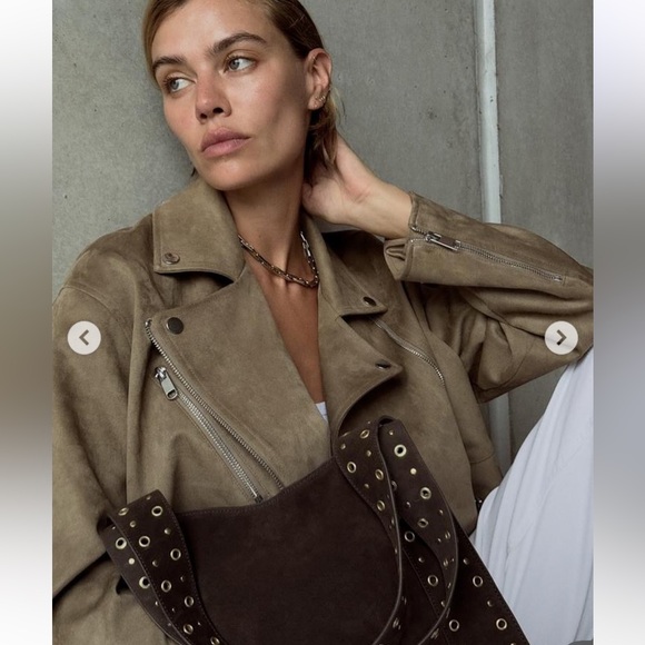 ZARA FAUX SUEDE BIKER JACKET - Picture 9 of 16